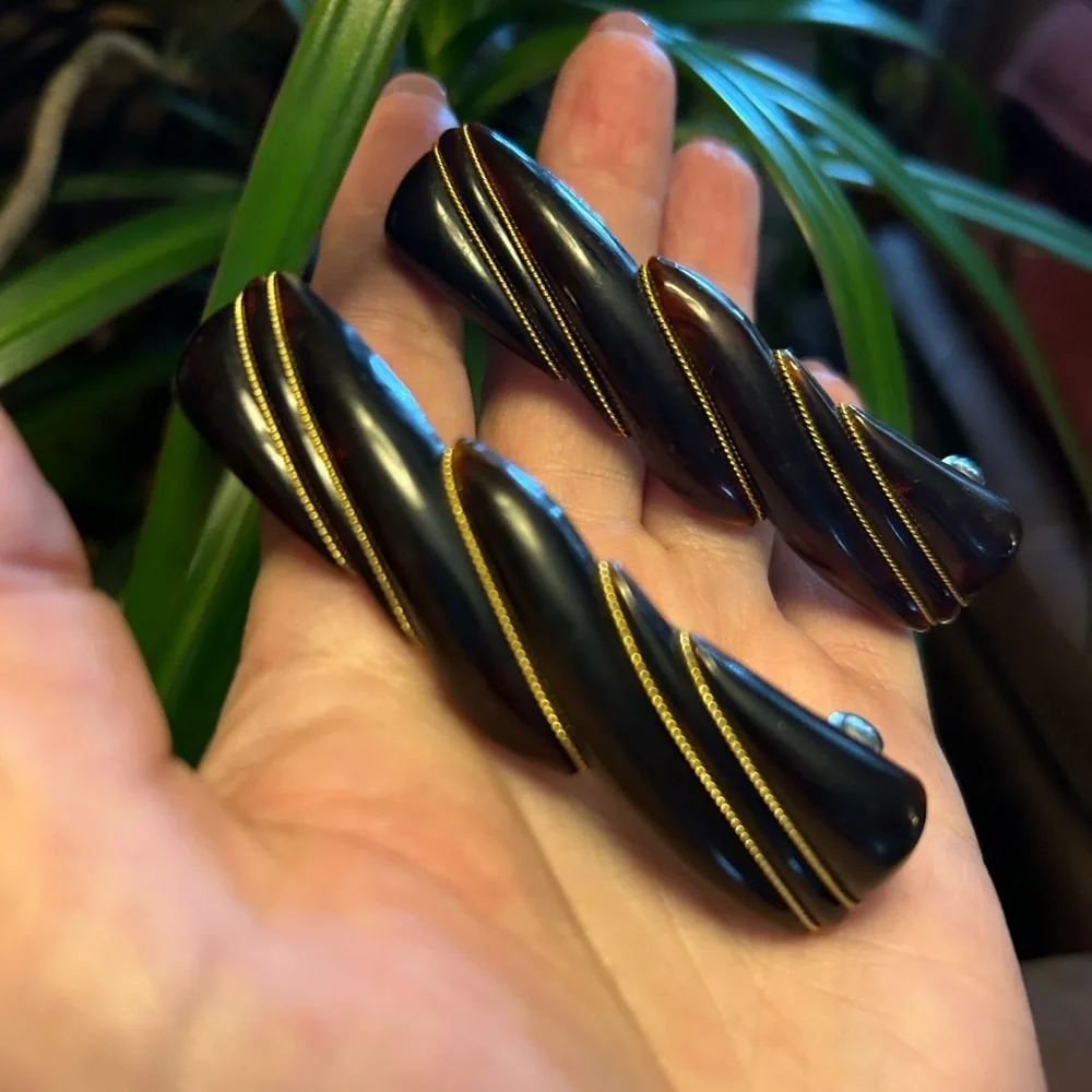 Vintage Faux Tortoise Acrylic Hair Barrettes
